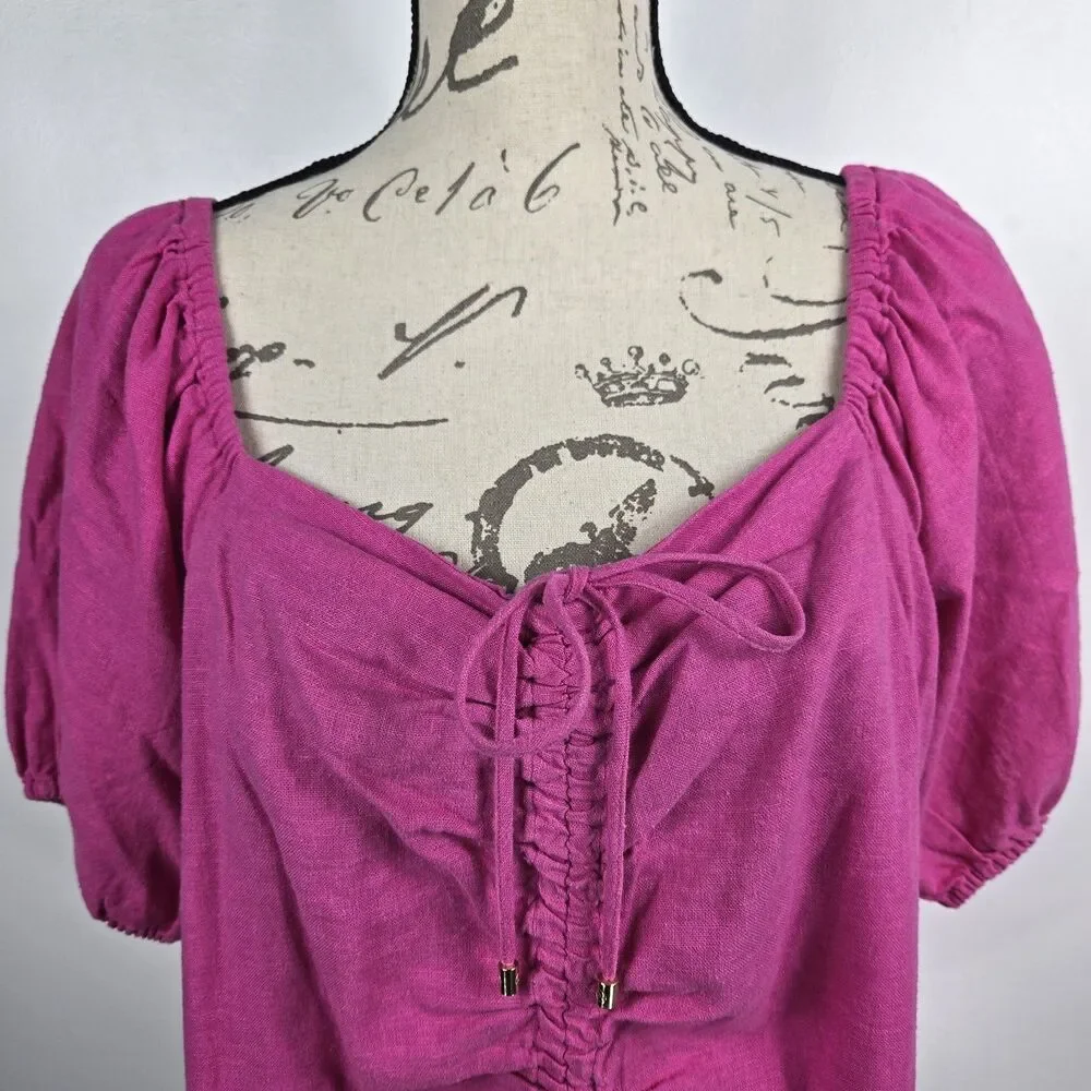Michael Kors Women's Size‎ XL Pink Drawstring Front Blouse NWT